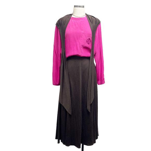 Vintage Jaeger Womens Brown High Waist Dark Academia Skirt Shawl Set - Picture 2 of 6